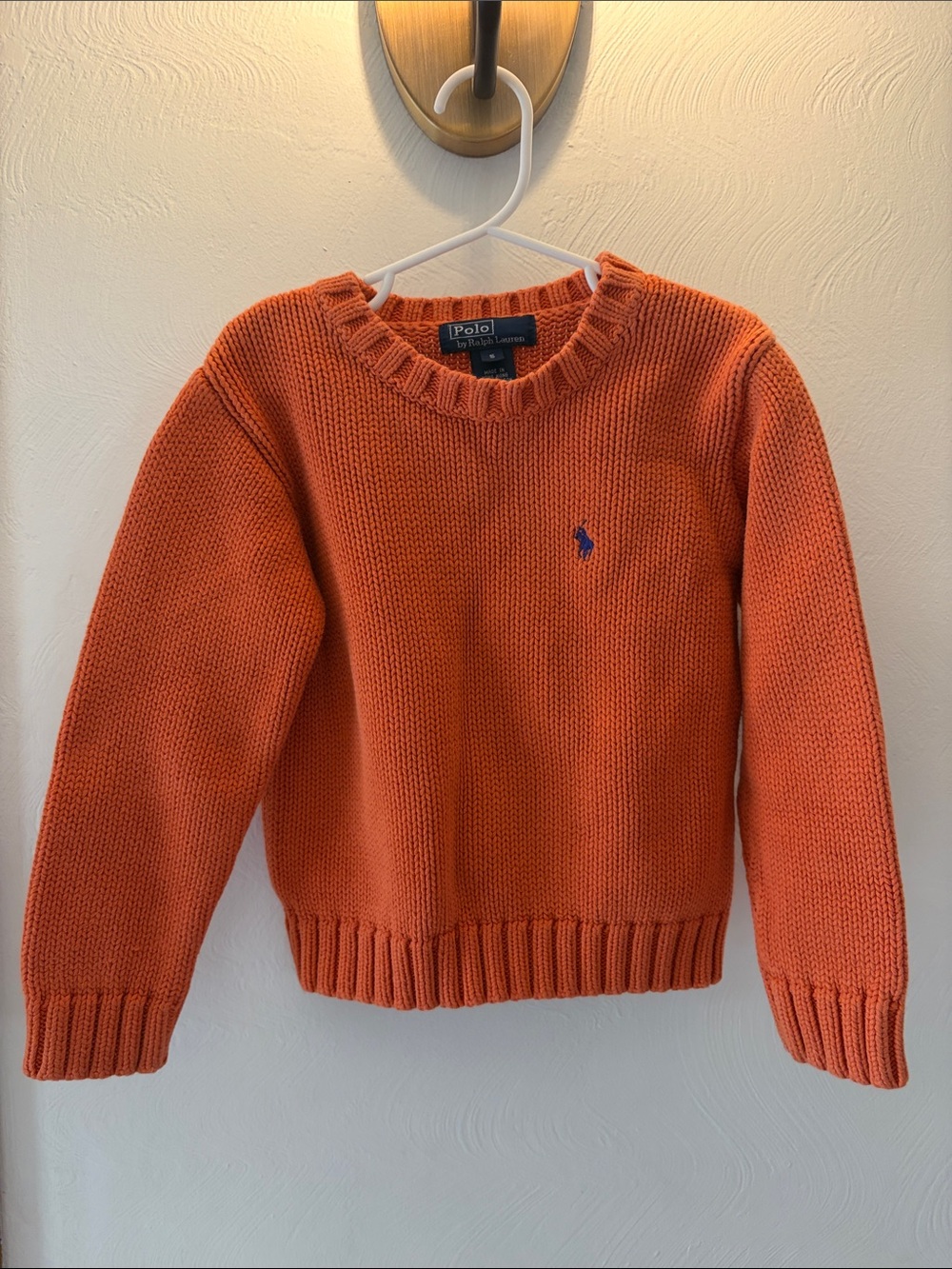 Boys Polo by Ralph Lauren Orange Crewneck Sweater with Blue Pony